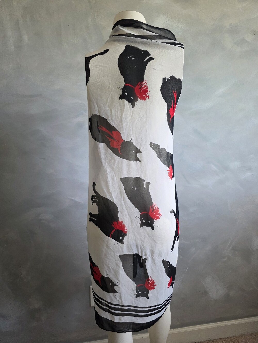 Jason Wu for Target Milu Black Cat Red Bow All Over Novelty Print Sheer Scarf 41